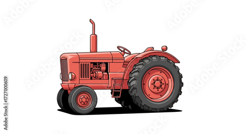 Illustration of a classic red tractor on a white background, perfect for agricultural projects
