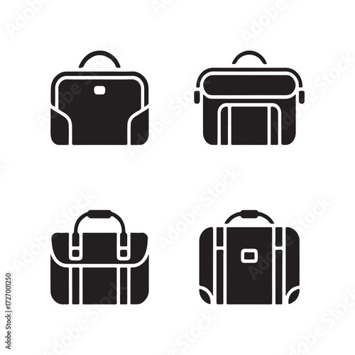 Laptop Bag Solid Icons Set Bundle