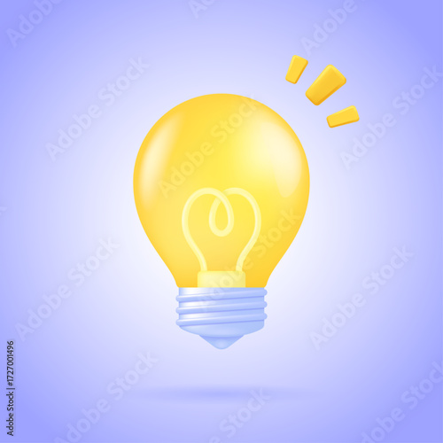 Glowing light bulb isolated on colorful background, symbol of creativity, innovation, energy saving and business solution concept, 3d vector illustration. Isolated vector icon.