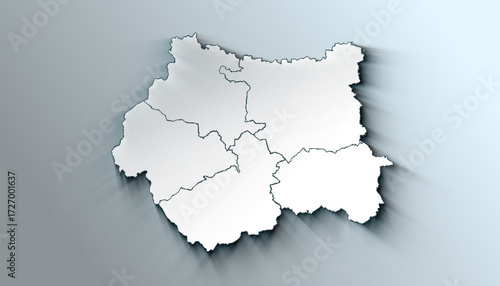 Minimalist 3D Map of West Yorkshire United Kingdom Province with District Borders