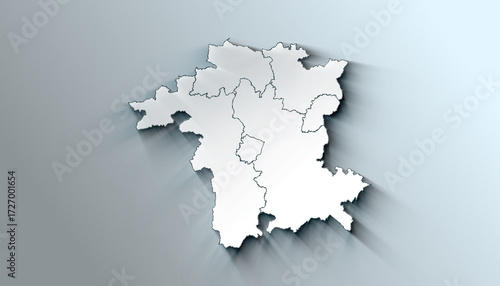 Minimalist 3D Map of Worcestershire United Kingdom Province with District Borders