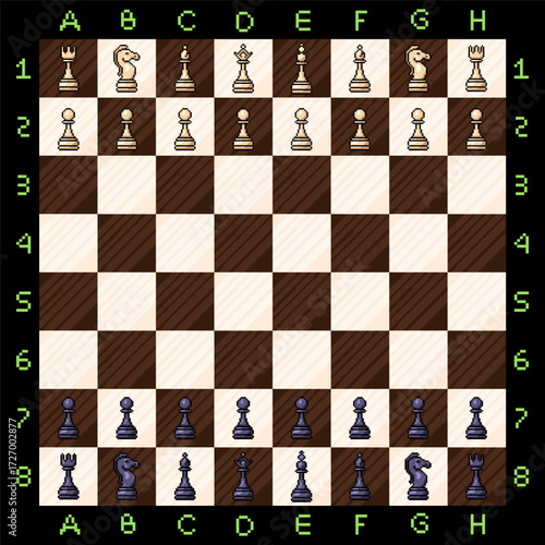 Pixel Art Chessboard with Chess Pieces