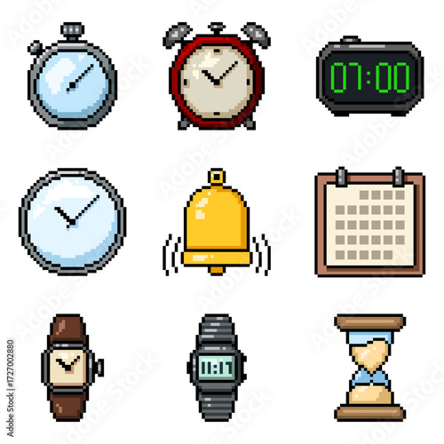 Vector Set of Pixelated Time Icons.