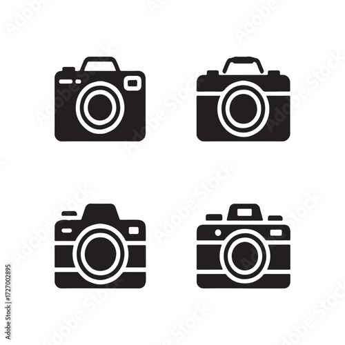 Modern Camera Bag Solid Icons Set