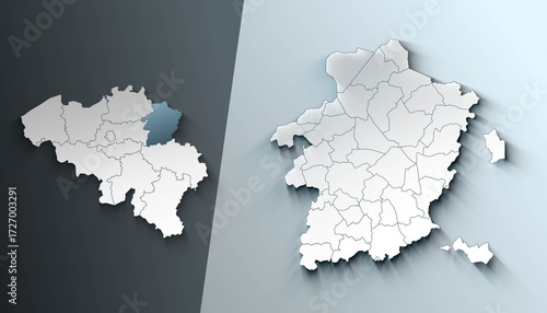 Minimalist 3D Map of Limburg Belgium Municipality with District Borders