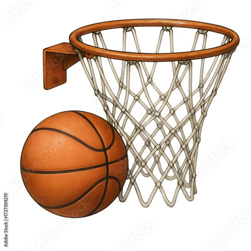 sports illustration of a basket with a ball, basket ball