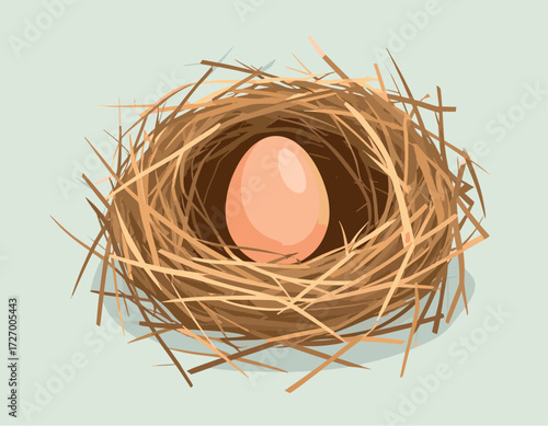 A solitary egg rests safely in a cozy bird's nest, symbolizing new life, growth, home, and security. Perfect for themes of spring, Easter, investments, or beginnings.