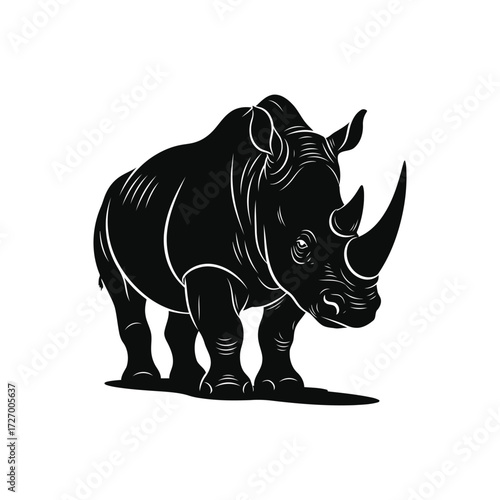 Bold Rhino Illustration - A Powerful Black and White Animal Graphic