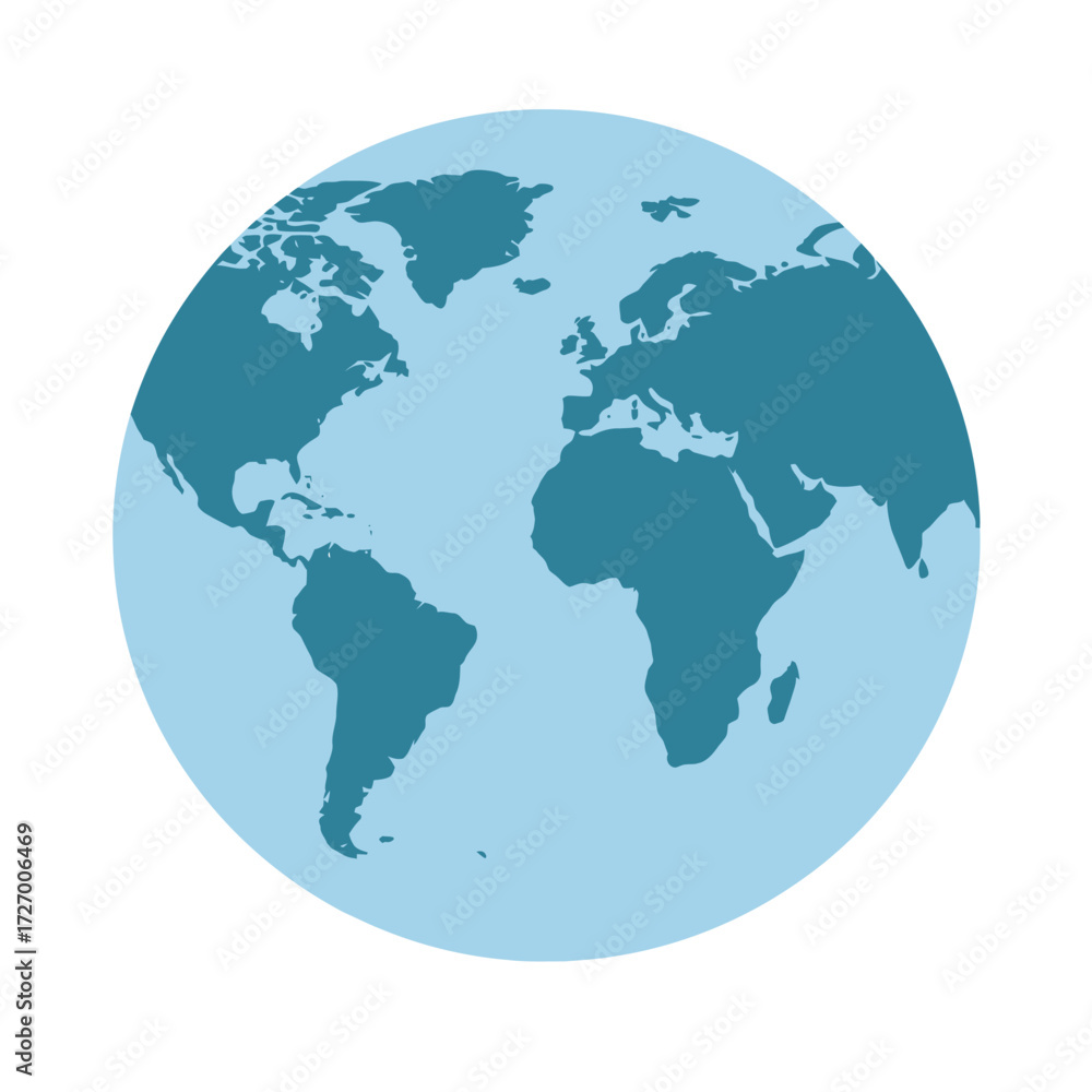 Fototapeta premium A simple, two-color vector illustration of planet Earth, depicted as a globe showing the continents and oceans.