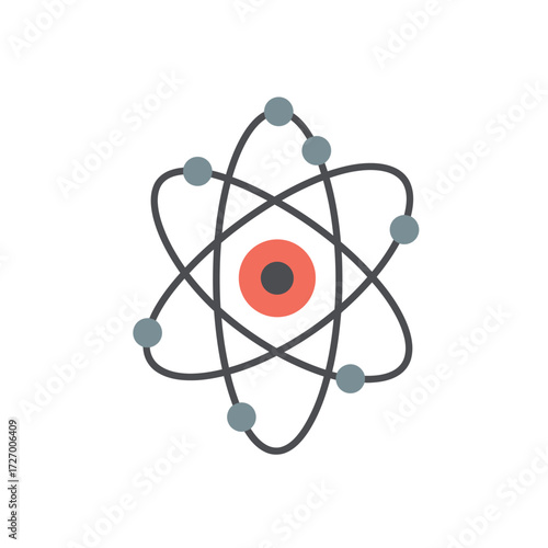 Illustration of an atom with electrons orbiting the nucleus, representing atomic structure.