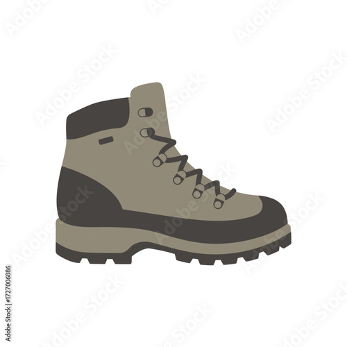 A single sturdy hiking boot with laces and a thick sole, designed for outdoor adventures and trekking on various terrains.