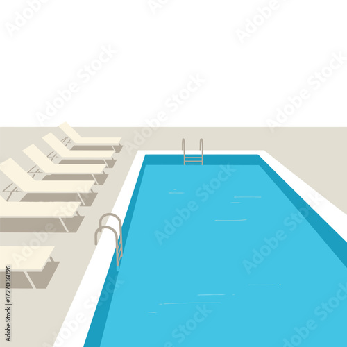 A refreshing swimming pool with lounge chairs on the side, perfect for a relaxing day.