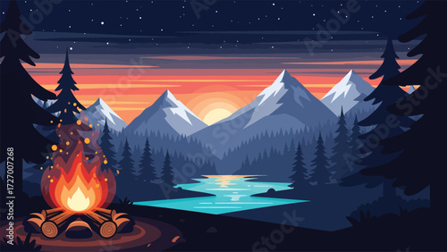 Moonlit Teepee Logs — Forest Bonfire Emblem