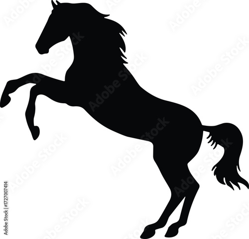 Black silhouette of a rearing horse with flowing mane and tail, symbolizing power, freedom, motion, and wild elegance