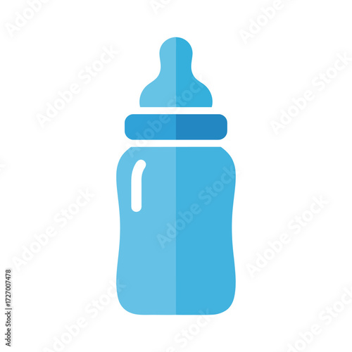 Blue baby bottle for feeding infant milk or formula, simple design