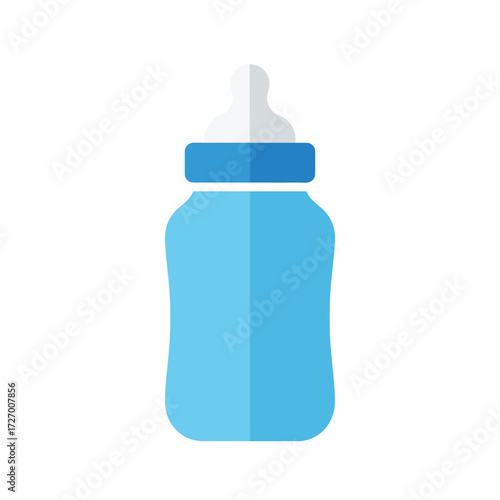 Blue baby feeding bottle flat design icon illustration