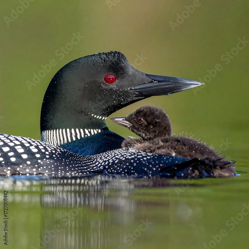 Loon and chick on water