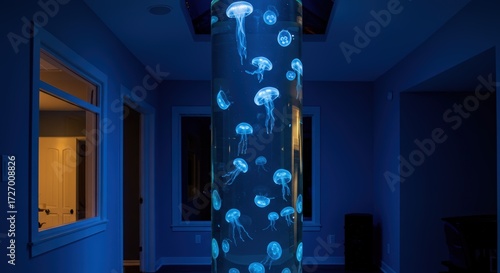 Jellyfish aquarium column in interior space