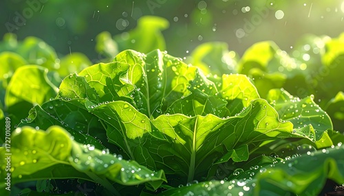 Lush green leaves after rain