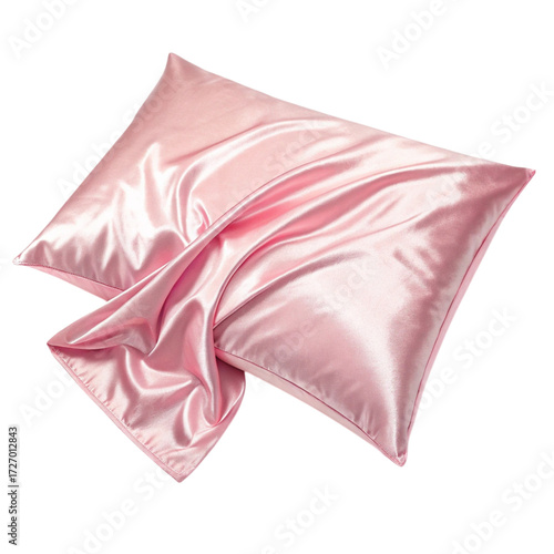 Soft pink satin pillowcase with a smooth texture and elegant drape isolated on transparent background