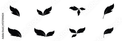 Black dark isolated leaf icon set on white page.  Vector isolated leaf icons on white background.  Nature black leaf icon set on white page. EPS 10. 
