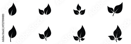 Black dark isolated leaf icon set on white page.  Vector isolated leaf icons on white background.  Nature black leaf icon set on white page. EPS 10. 
