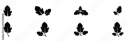Black dark isolated leaf icon set on white page.  Vector isolated leaf icons on white background.  Nature black leaf icon set on white page. EPS 10. 