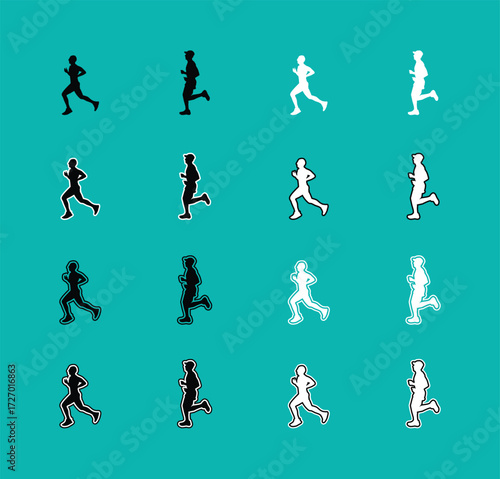 Collection of Runner Sport Silhouettes A set of vector person running, jogging, and sprinting. Perfect for sports graphics, fitness apps, and athletic apparel designs.