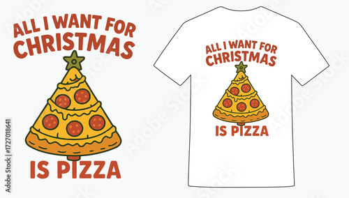 Funny Pizza Christmas Tree T-shirt Design, Unique Pizza Slice Ornament Christmas T-shirt, Cool Pizza Lover Christmas Holiday T-shirt Graphic, Christmas Pizza Tree Funny Holiday T-shirt Artwork