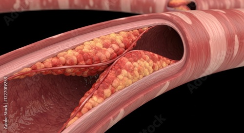 Atherosclerosis Cholesterol Plaque Buildup in Artery Cross Section 3D Medical Illustration