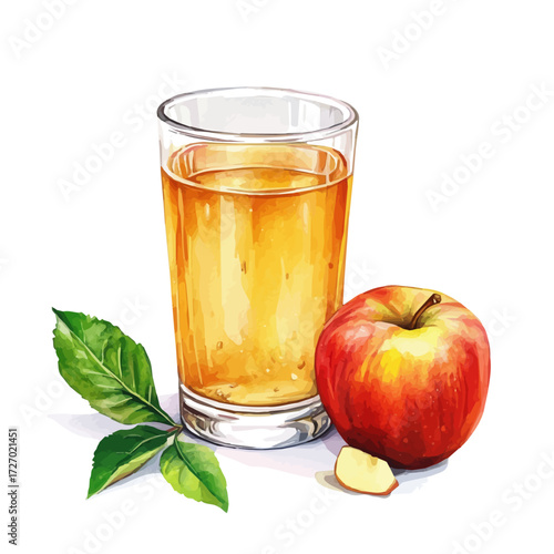 Apple Juice, watercolor illustration vector, isolated on a white background.