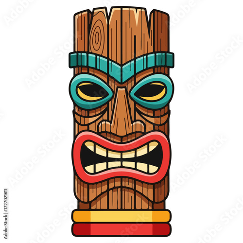 Wooden Tiki Statue with Intricate Carvings and Details.