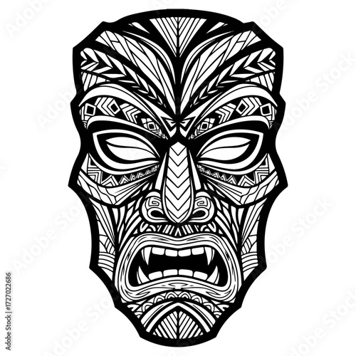 Intricate Tribal Mask Design with Detailed Patterns.
