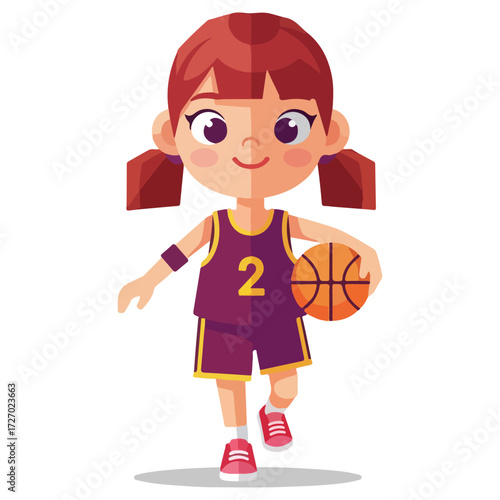 Young girl basketball player with ball ready to play the game.