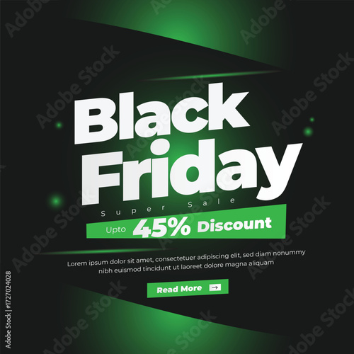 Black Friday Super Sale vector banner template, with 45% Discount,