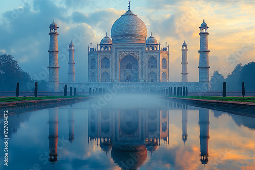 Glistening Waters: The Taj Mahal's Charming Reflection