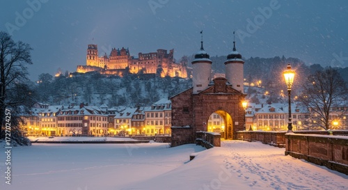 Winter cityscape with historic castle