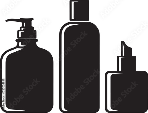 Cosmetic bottle mockups set silhouette for beauty product branding and packaging design