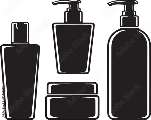 Cosmetic bottle mockup silhouettes set of various skincare and beauty product packaging