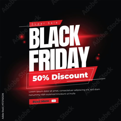 Super Sale Black Friday Vector banner, 50% Discount off sale