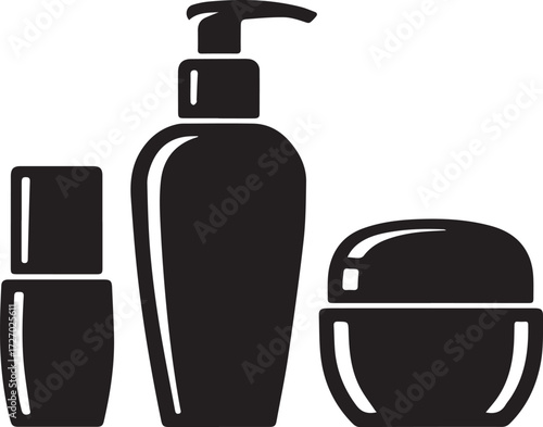 Cosmetic product silhouette set including lotion dispenser nail polish and cream jar