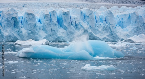 Icebergs floating in glacial water