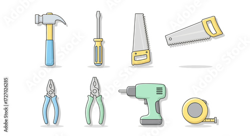 Assortment of tools set on display, with a focus on construction Vector illustration