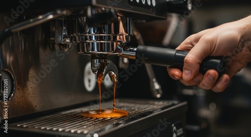 Espresso machine brewing coffee