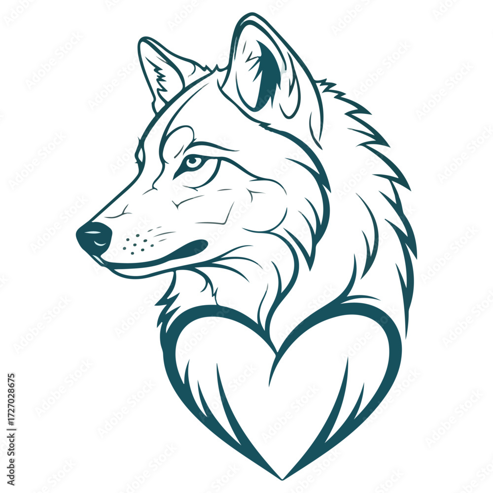 Obraz premium Wolf head with heart, a symbol of love and loyalty.