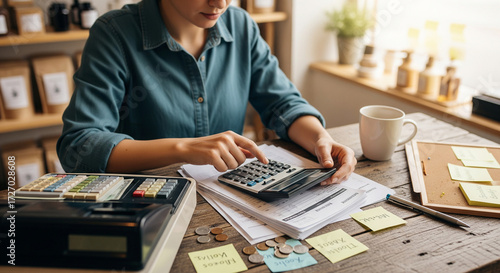 Small business accounting at desk