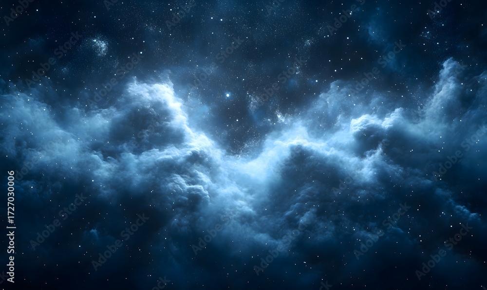 Fototapeta premium A captivating view of a nebula with bright blue clouds and twinkling stars in the night sky above
