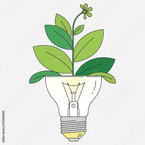 Lightbulb with a Growing Plant Symbolizing Green Energy and Sustainable Innovation