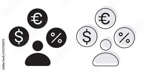 Collection of simple Financial and Currency Icons. Solid Style and Outline. Design illustration.