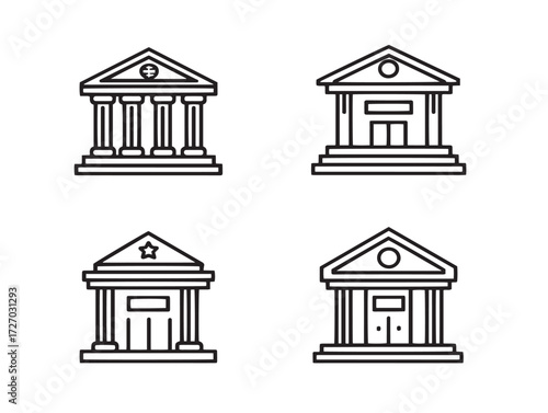 Elegant Banking And ATM Icons Minimal Line Art Illustration